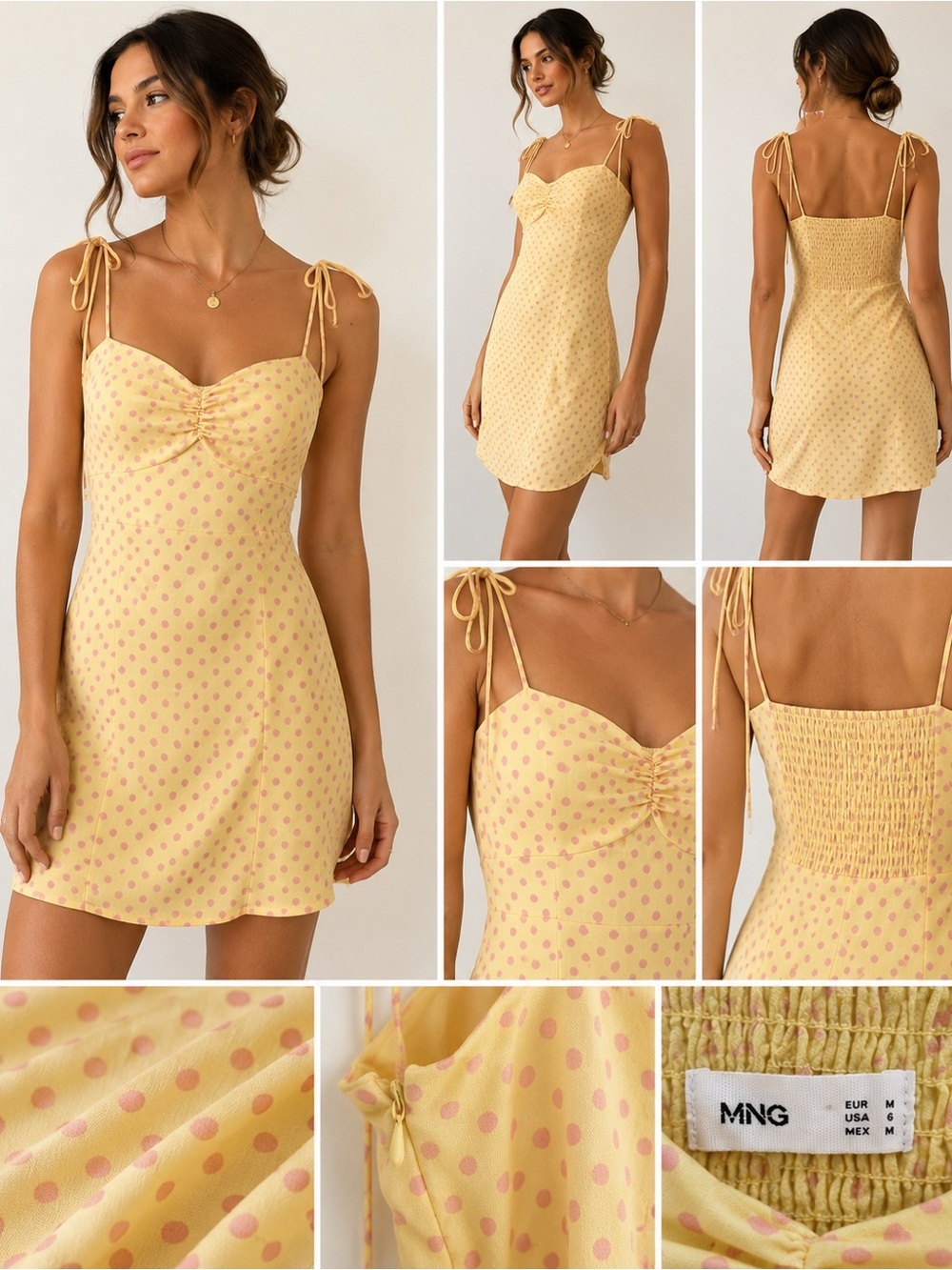 Mango Yellow Polka Dot Women's slip mini dress size medium